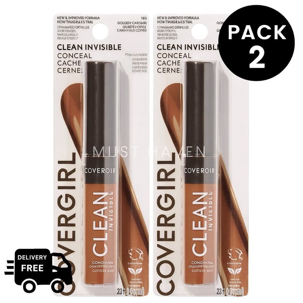 Pack 2 Covergirl Clean Invisible Concealer 0.23 fl oz - 180 - Golden Caramel